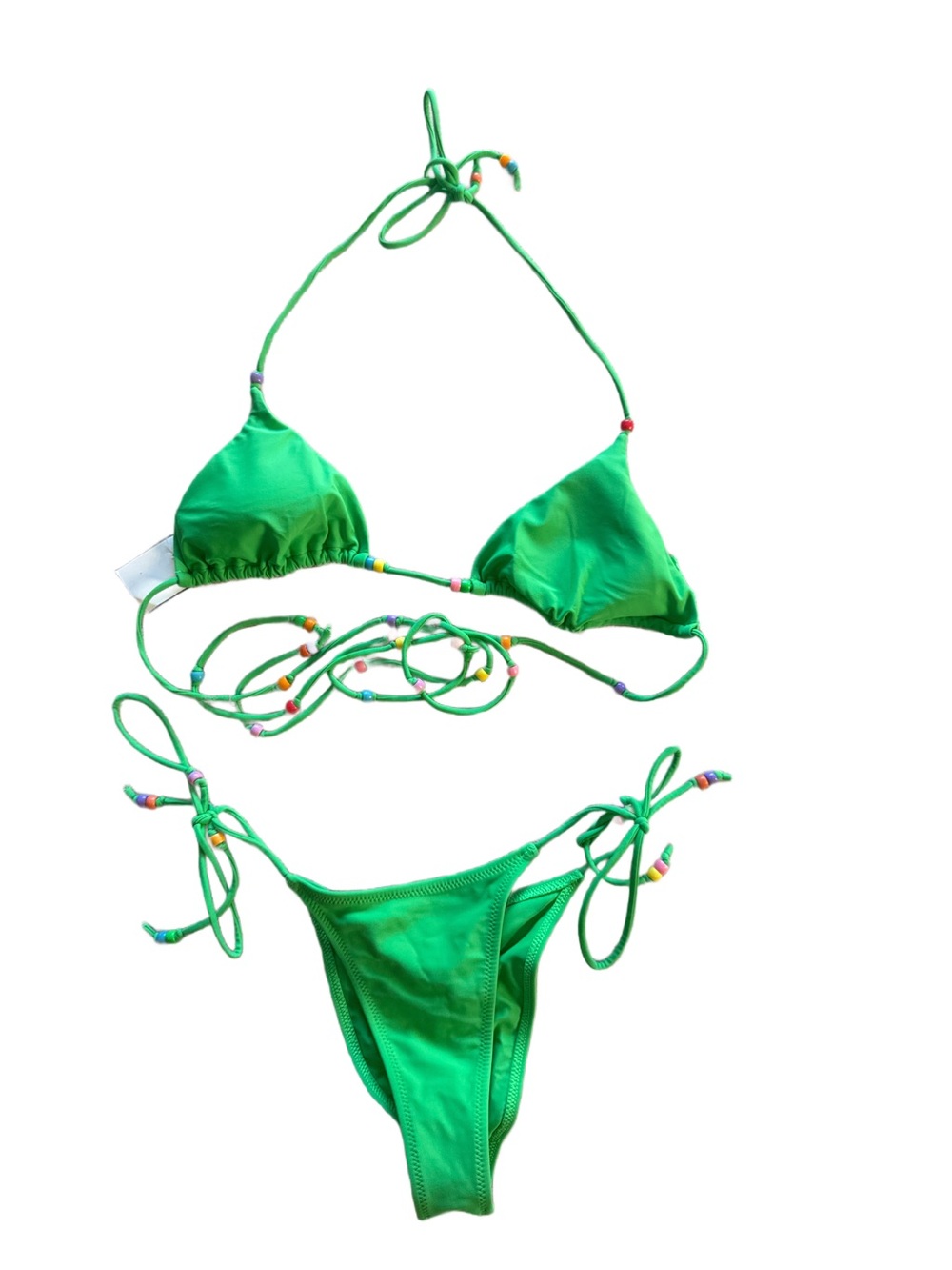 White Fox Boutique Green String Bikini with Bead Accents